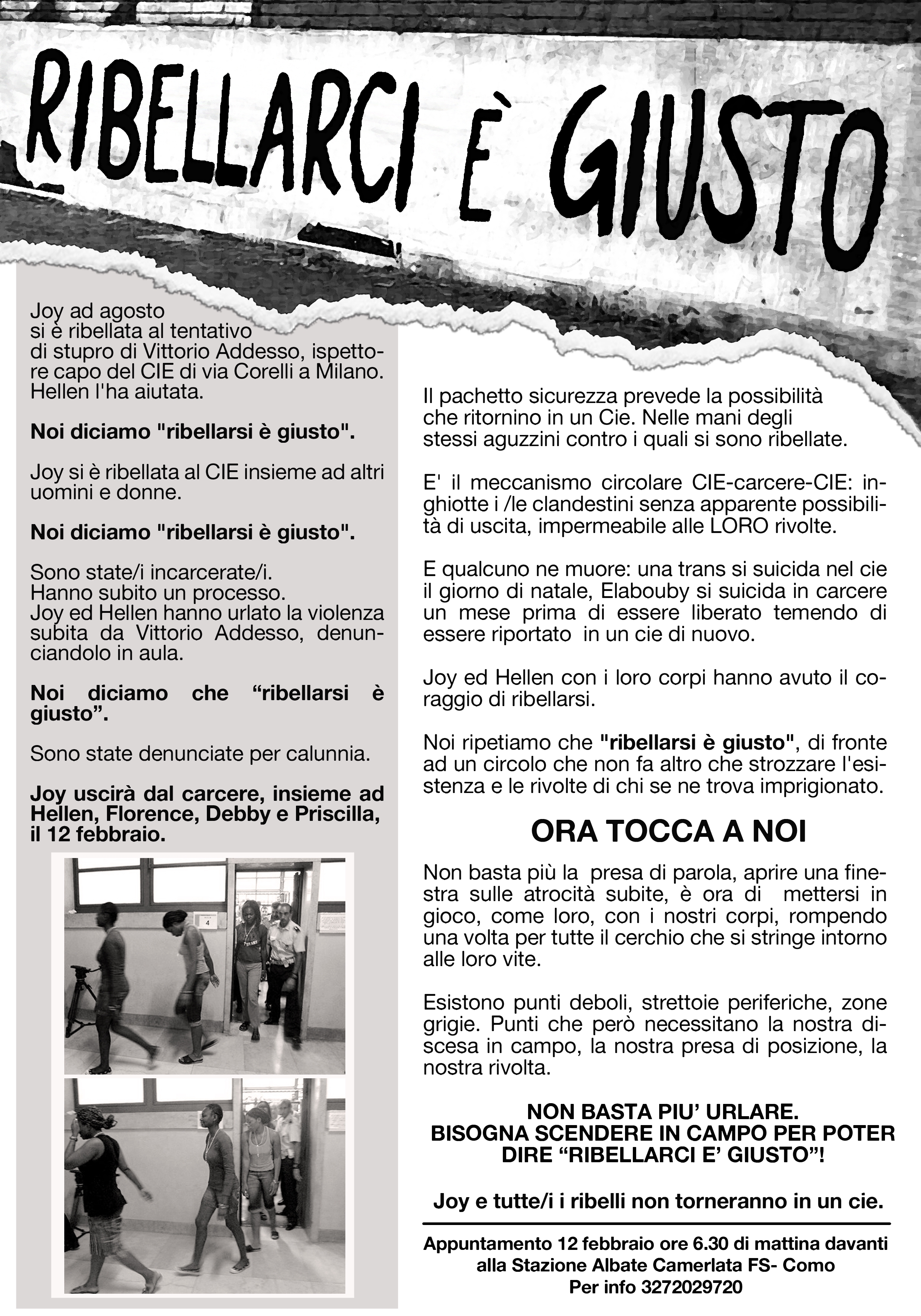 manifesto - noi non siamo complici- appuntamento venerdì 12 febbraio ore 6,30 stazione Albate Camerlata - COMO